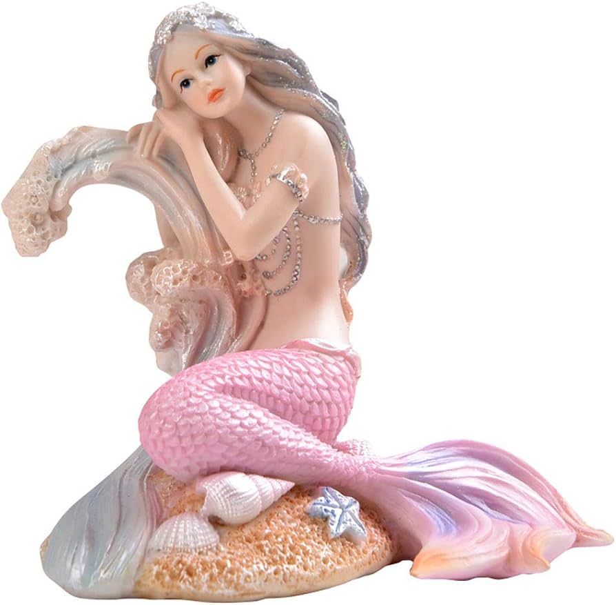 Pink Mermaid Figurines 4.72" Resin Mermaid Sculpture Mediterranean Princess Ornaments Home Office... | Amazon (US)