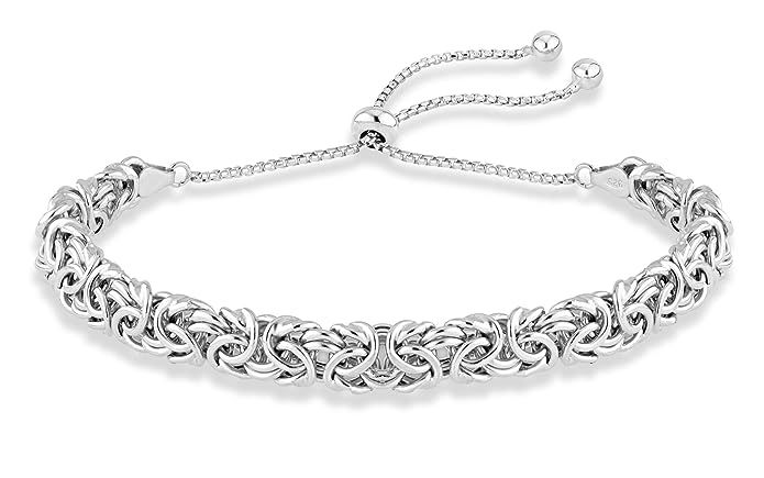 MiaBella 925 Sterling Silver Italian Byzantine Adjustable Bolo Link Chain Bracelet for Women 925 ... | Amazon (US)