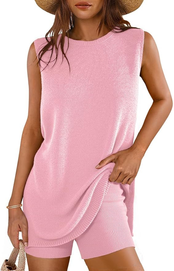 Glamaker Women's 2 Piece Short Sets Summer Lounge Sets Sweater Knit Beach Vacation Matching Sets ... | Amazon (US)