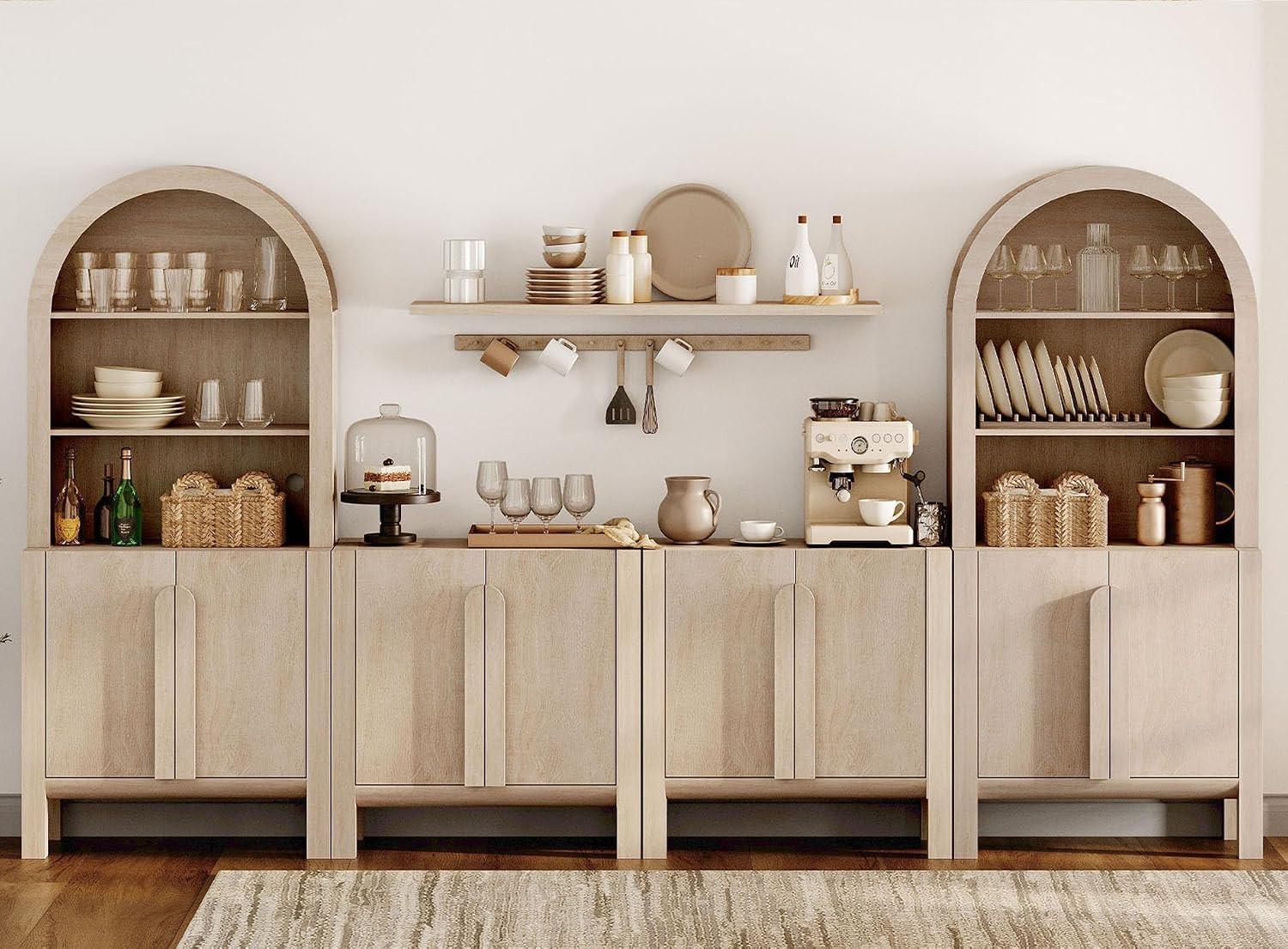 WAMPAT 126" W 6-Piece Arched Kitchen Pantry Cabinet with 8 Doors, Beige | Amazon (US)