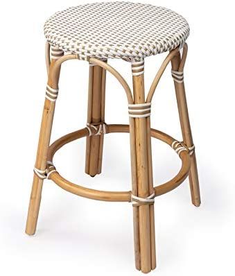Beaumont Lane Transitional 24'' Island Living Backless Rattan Counter Bar Stool in Beige and Whit... | Amazon (US)