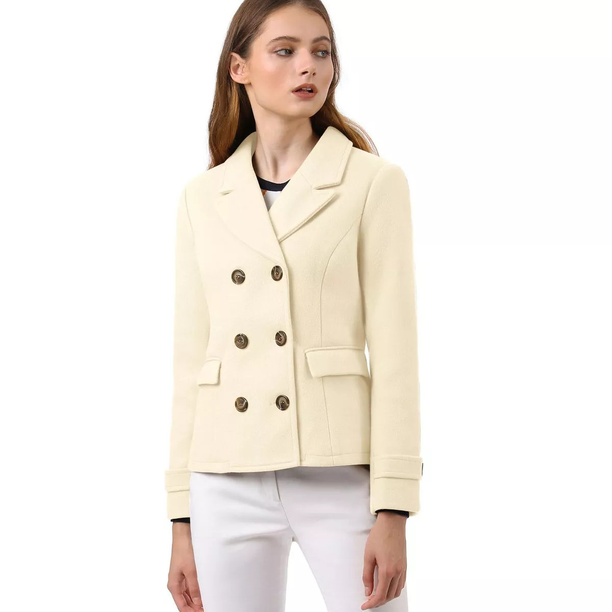 Allegra K Women's Notched Lapel Double-Breasted Pea Coat | Target