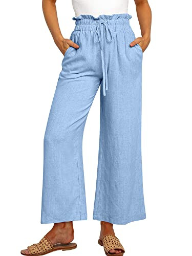 ANRABESS Women Linen Pants Casual Loose High Waist Boho Wide Leg Cropped Palazzo Beach Pants Summ... | Amazon (US)