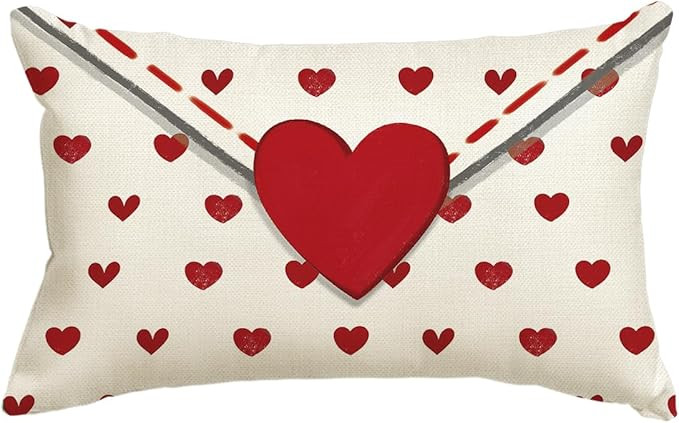 AVOIN colorlife Valentine's Day Envelope Throw Pillow Cover, 12 x 20 Inch Red Heart White Anniver... | Amazon (US)