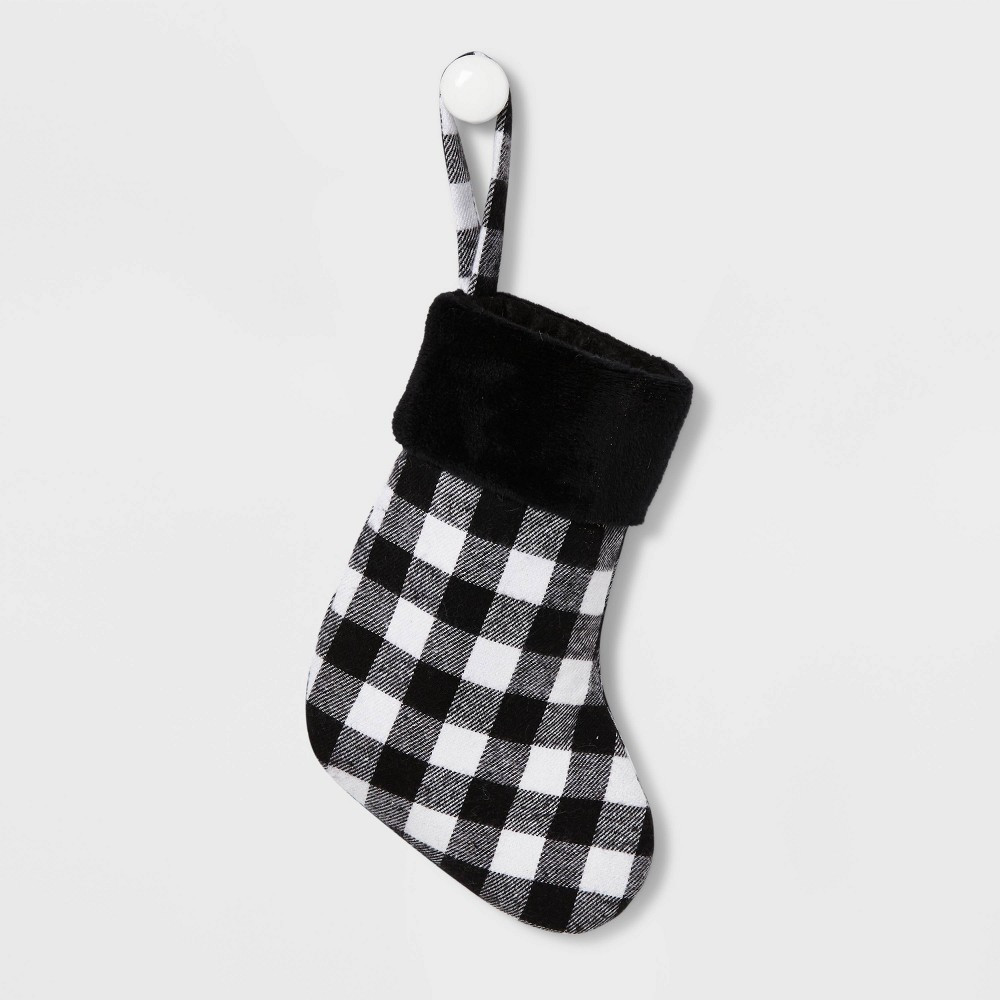 Mini Buffalo Plaid Christmas Stocking White/Black - Wondershop | Target