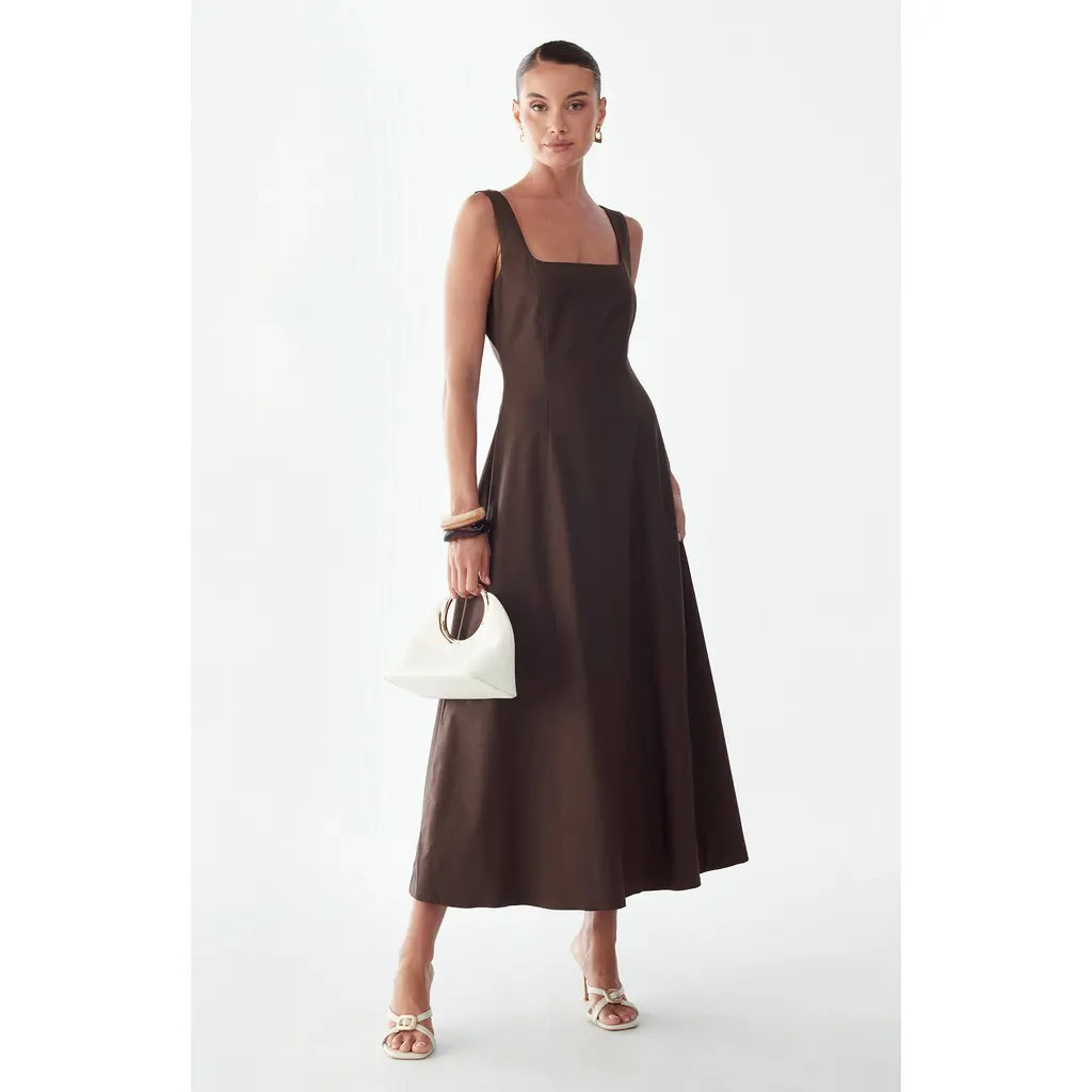 ST MRLO Maizy Midi Dress in Chocolate at Nordstrom, Size 6 | Nordstrom
