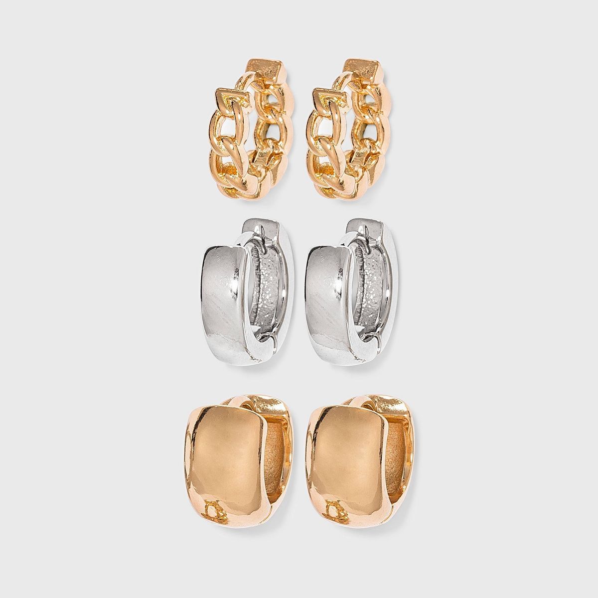 Mixed Plate Huggie Hoop Earring Set 3pc - A New Day™ | Target