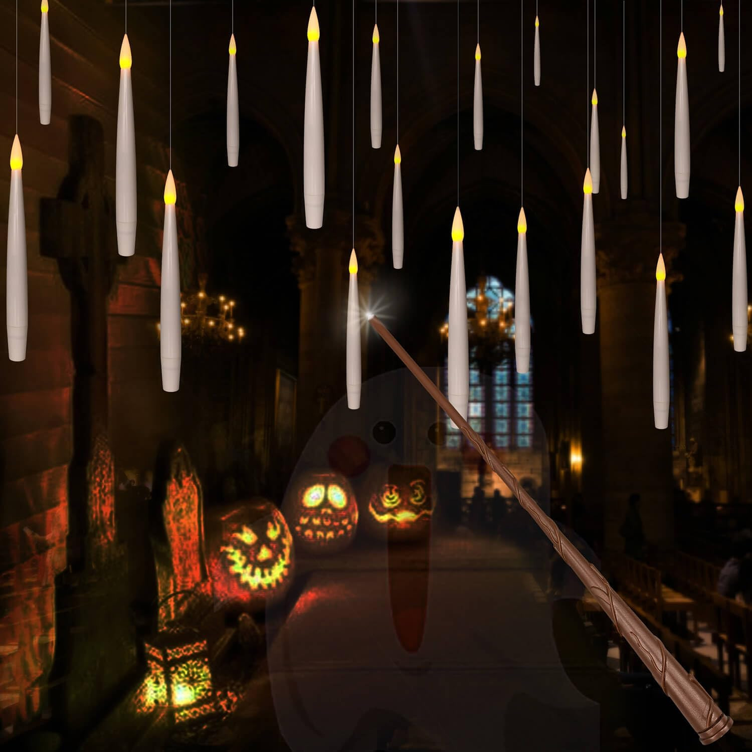 20Pcs Flameless Taper Floating Candles with Wand, Halloween Decor | Amazon (US)