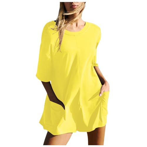 Women Summer Oversized T-Shirt Tee Rompers Casual Short Sleeve Letter Print Overall Athletic Workout Jumpsuit Trendy Outfits Large Z02-Yellow | Amazon (US)
