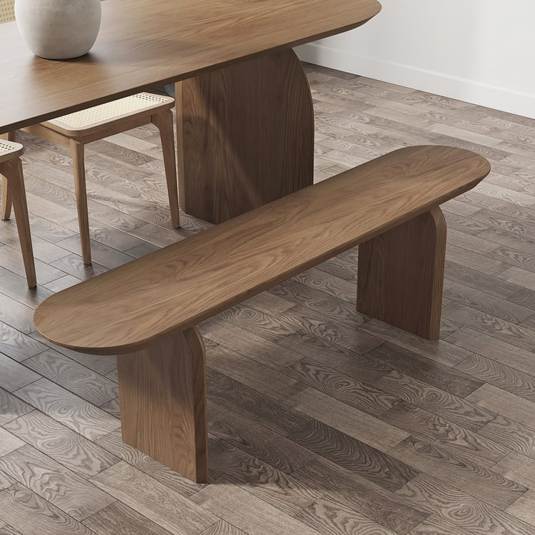 Tintica Seires Japandi 51" Oval Solid Wood Dining Bench Walnut Seats 1-2 People | Homary