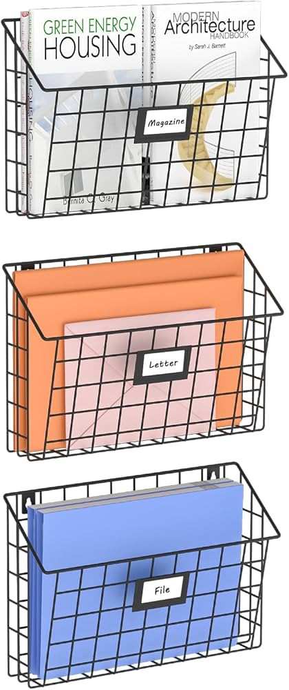 X-cosrack Stackable Hanging Wall Files Rack&3-Tier Metal Folder Wall File Holder with Tag Slot Mo... | Amazon (US)