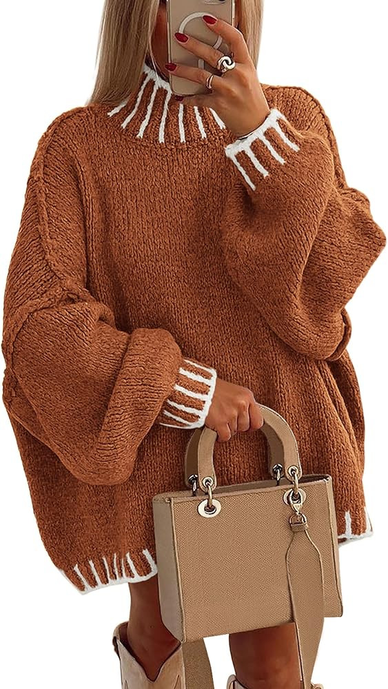 PRETTYGARDEN Women's 2025 Fall Oversized Pullover Sweaters Long Sleeve Mock Neck Chunky Knit Jump... | Amazon (US)