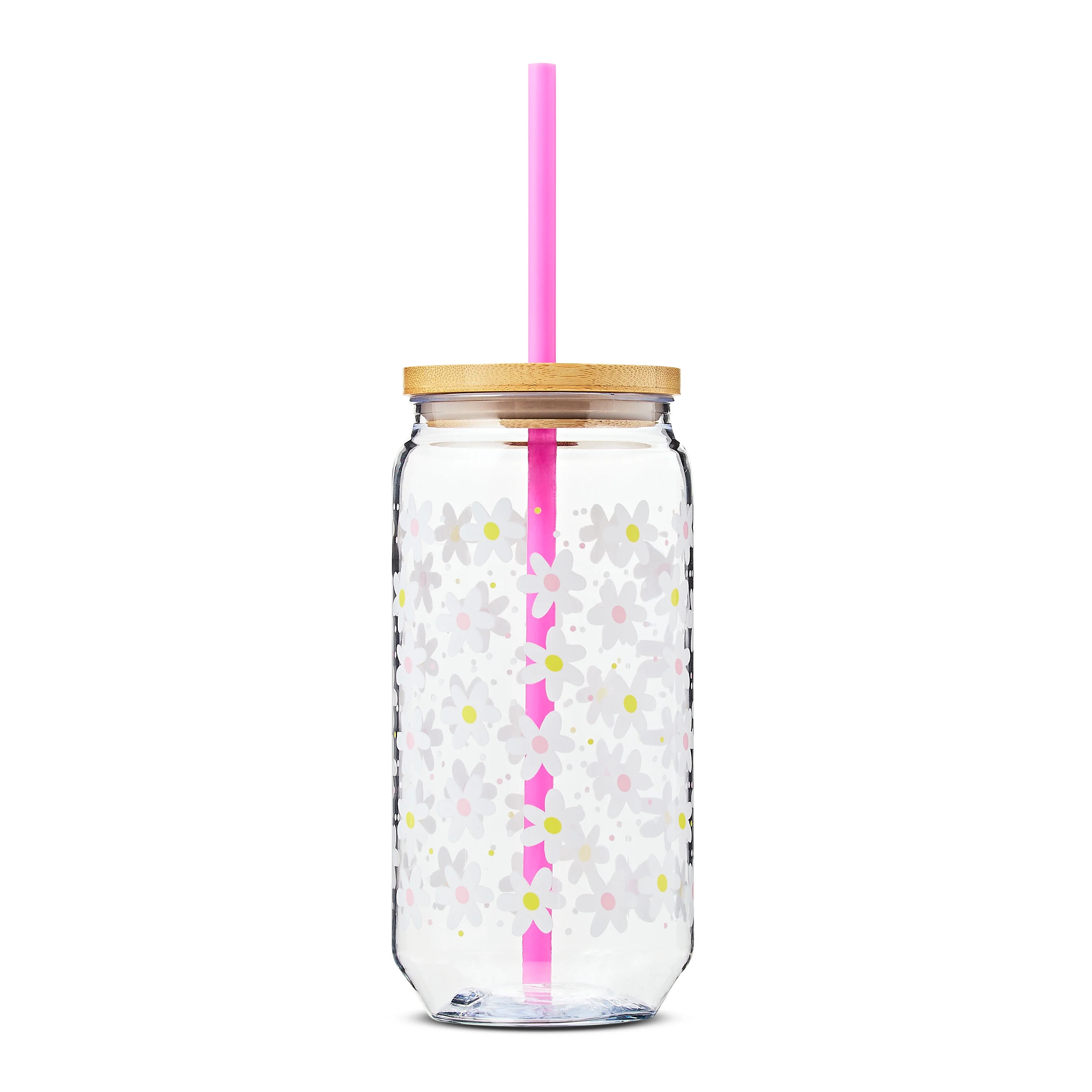 Easter Plastic White Flowers Cup with Bamboo Lid and Plastic Straw, 20 oz, by Way To Celebrate | Walmart (US)