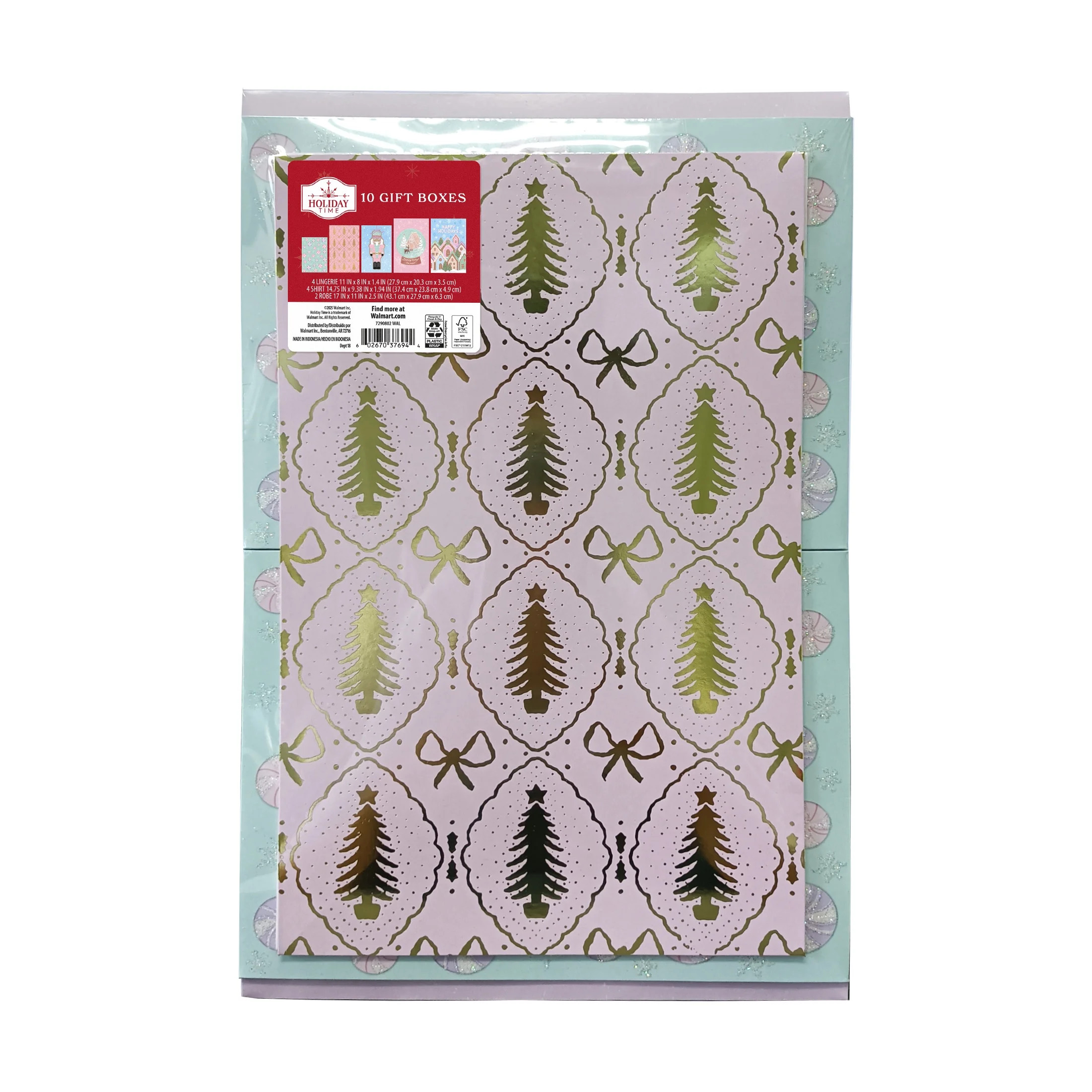 Christmas Trees Paper Gift Boxes, Multicolor, 3 Sizes, 10 Count, by Holiday Time | Walmart (US)