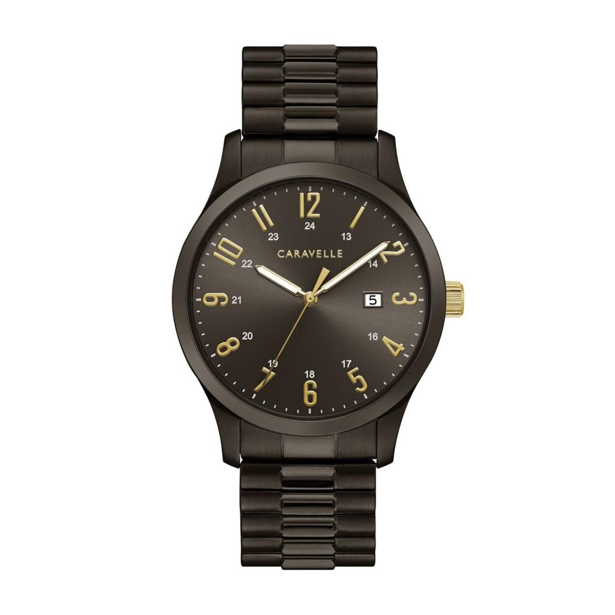 Caravelle Men's Black Stainless Steel Watch with Expansion Bracelet | HSN