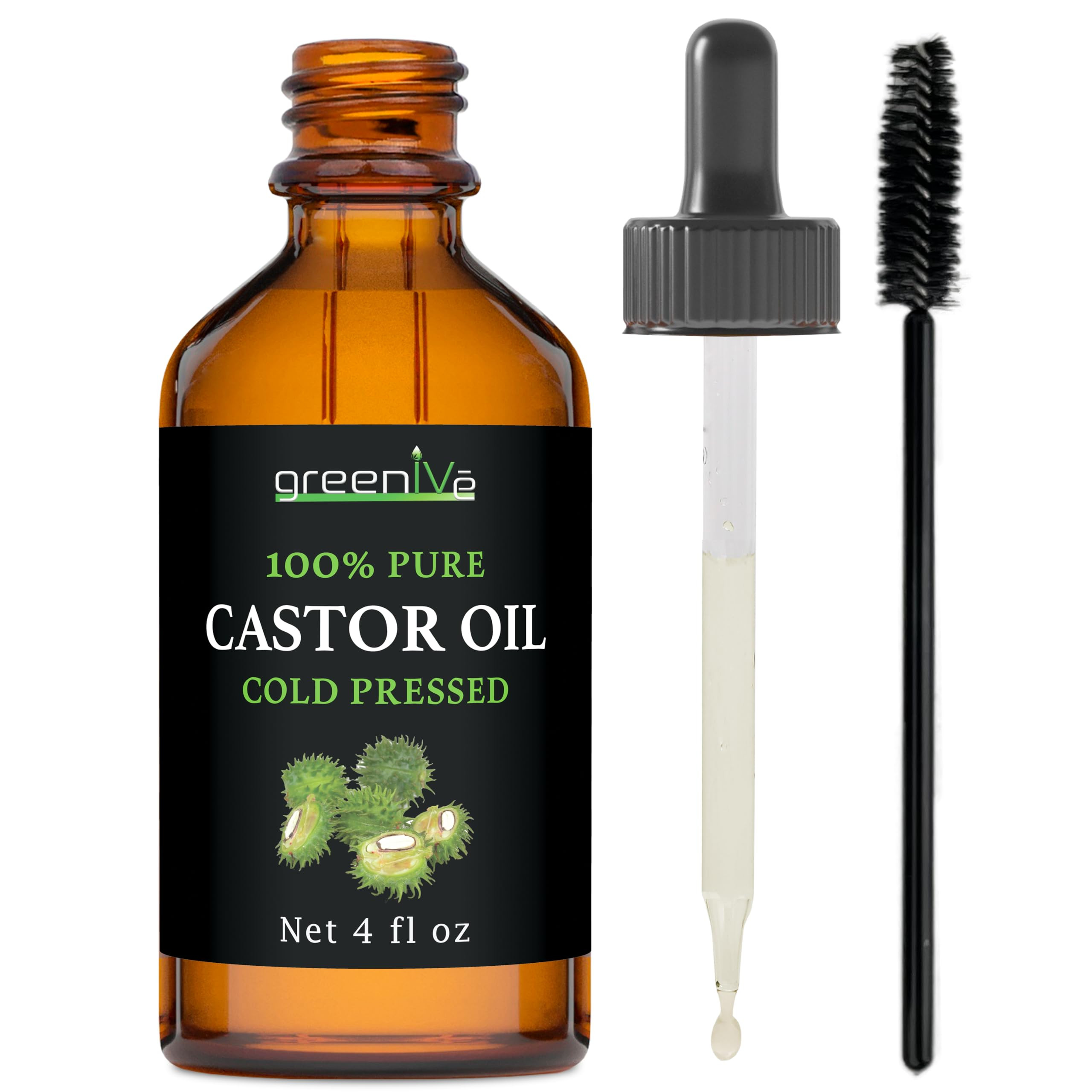 GreenIVe Castor Oil Organically Grown 100% Pure 4 fl oz Bottle Cold Pressed, Hexane Free, Eyelash... | Amazon (US)