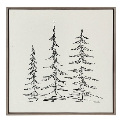 30" x 30" Sylvie Minimalist Evergreen Trees Sketch Framed Canvas Gray - Kate & Laurel All Things ... | Target