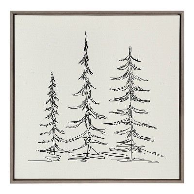 30" x 30" Sylvie Minimalist Evergreen Trees Sketch Framed Canvas Gray - Kate & Laurel All Things ... | Target