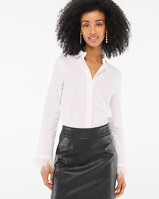 Feather-trimmed button-up shirt in signature fit | J.Crew Factory