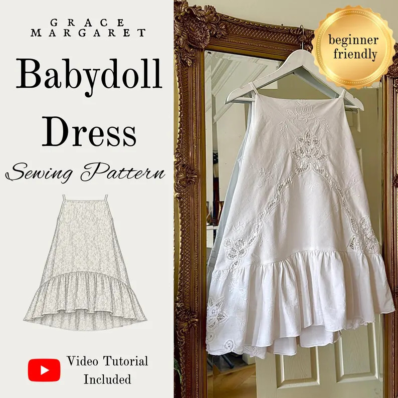 Babydoll Dress PDF Digital Sewing Pattern with Two Length and Two Strap Options // UK Sizes 6-18 ... | Etsy (Global)