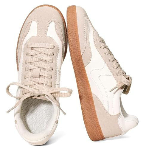 AOSPHIRAYLIAN Tennis Shoes Womens Fashion Sneakers for Women Comfortable Casual Womens Tennis Shoes Slip-On & Lace-Up Trendy Women's Footwear Beige | Amazon (US)