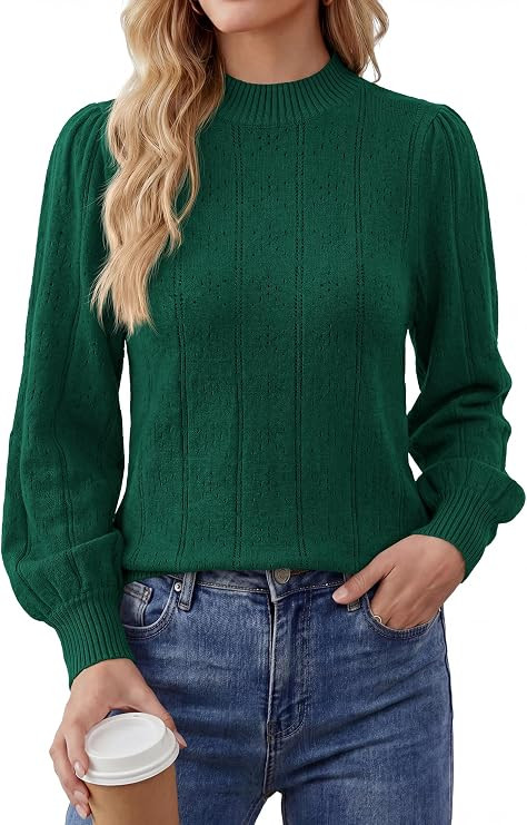 Okiwam Sweaters for Women Mock Neck Lightweight Crochet Pullover Tops | Soft Hollow Out Knitted,P... | Amazon (US)