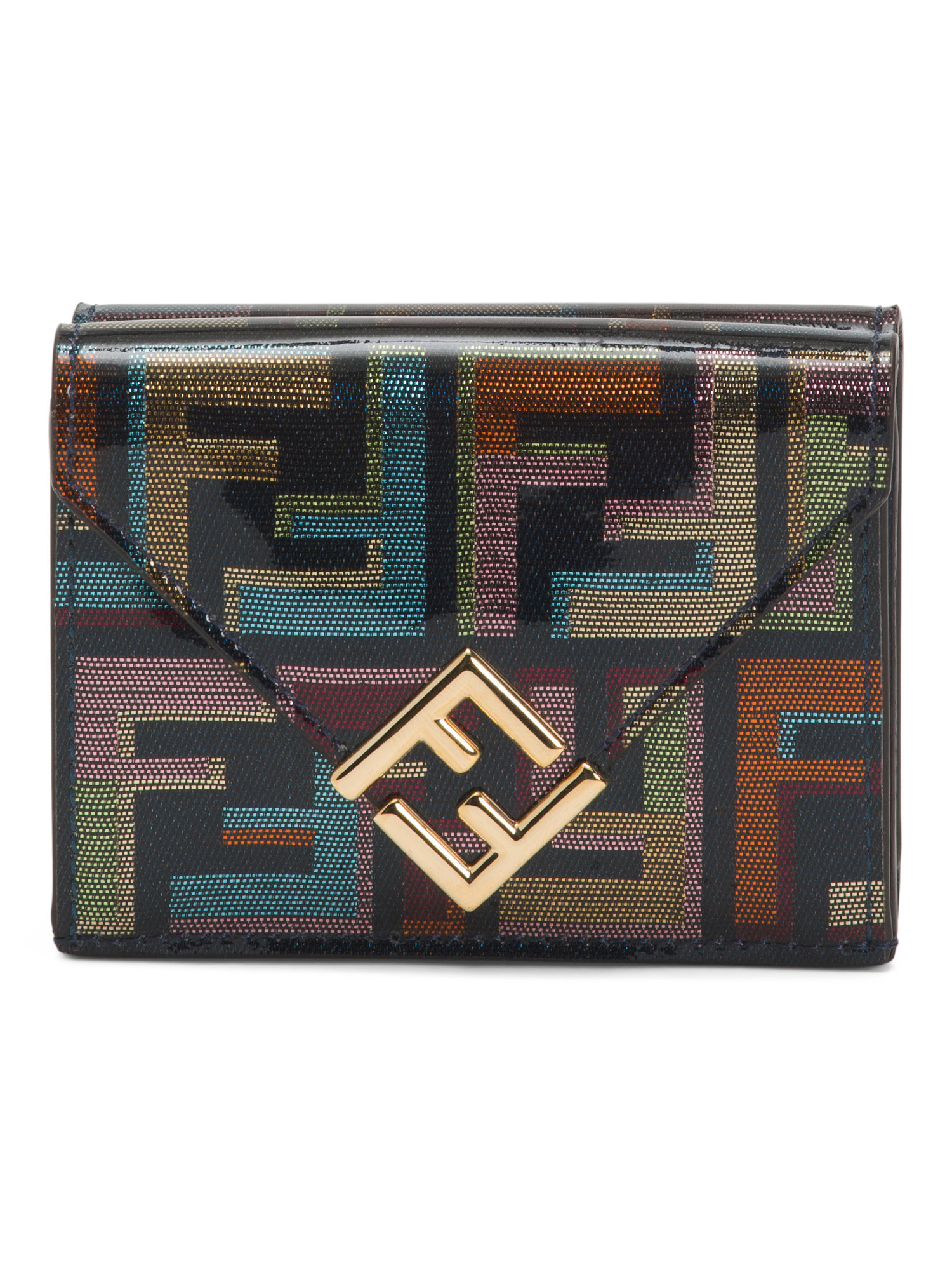 Made In Italy F F Glazed Fabric And Leather Mini Tri-fold Wallet | TJ Maxx