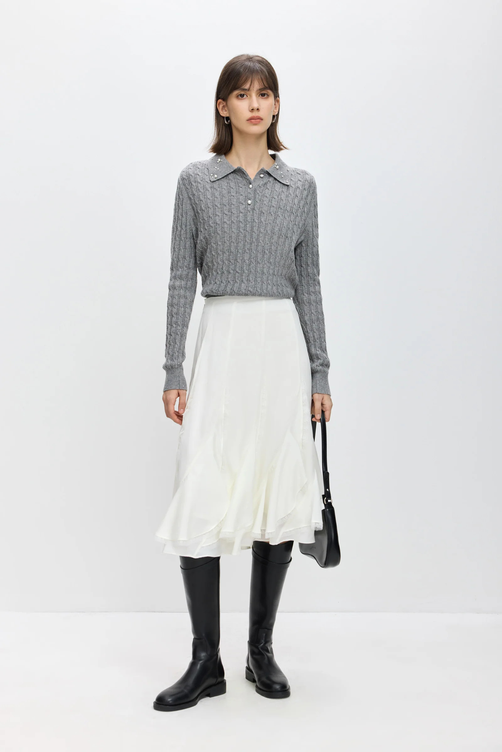 LILY Asymmetric Lace Midi Skirt | LILY Studio