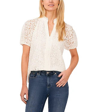 CeCe Lace Ruffle V-Neck Short Sleeve Top | Dillard's | Dillard's