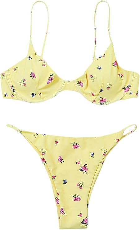 SweatyRocks Women's Sexy Bathing Suits Spaghetti Strap Floral Bikini Set Underwire Swimsuit | Amazon (US)