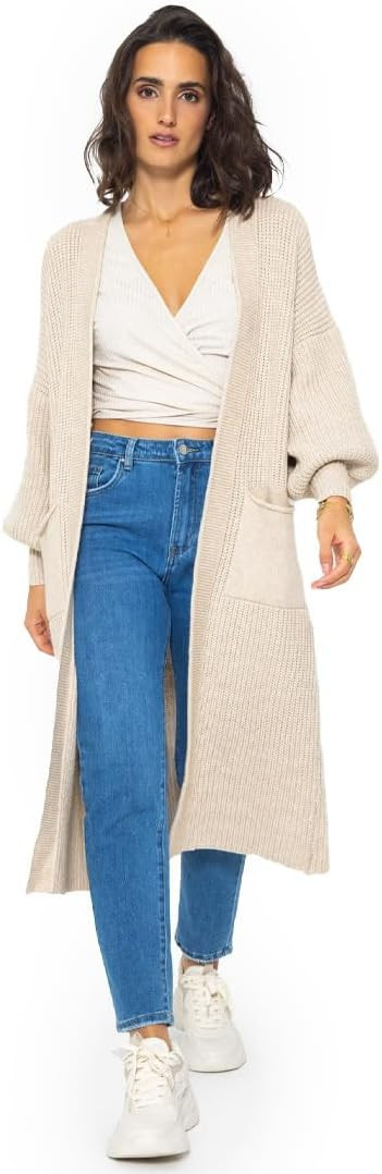 SASSYCLASSY Strickjacke Damen Lang - Cardigan Damen Lang, Oversize mit Taschen - Offene Front, La... | Amazon (DE)