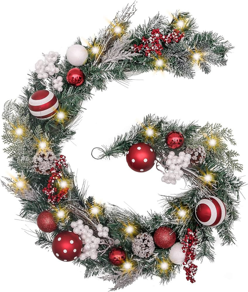 Valery Madelyn 6 Feet Pre-Lit Christmas Garland with Lights for Mantle, Lighted Outdoor Xmas Garl... | Amazon (US)