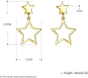 14K Gold Plated Star Dangle Christmas Earrings Drop Style Nice Gift For Women Party Hollow Star S... | Amazon (US)