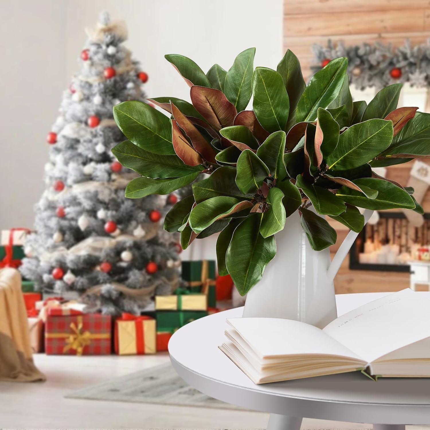 4 Pcs Magnolia Artificial Leaves Branches 22 Inch 3D Real Touch Faux Magnolia Stems Fake Magnolia Twigs for Indoor Outdoor Vase Filling Home Wedding Floral Arrangement Decoration | Amazon (US)