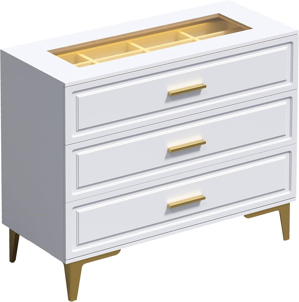 Dresser for Bedroom,Jewelry Organizer with Glass Top,3 Drawer Dresser Organizer Drawer Cabinet,Sm... | Amazon (US)