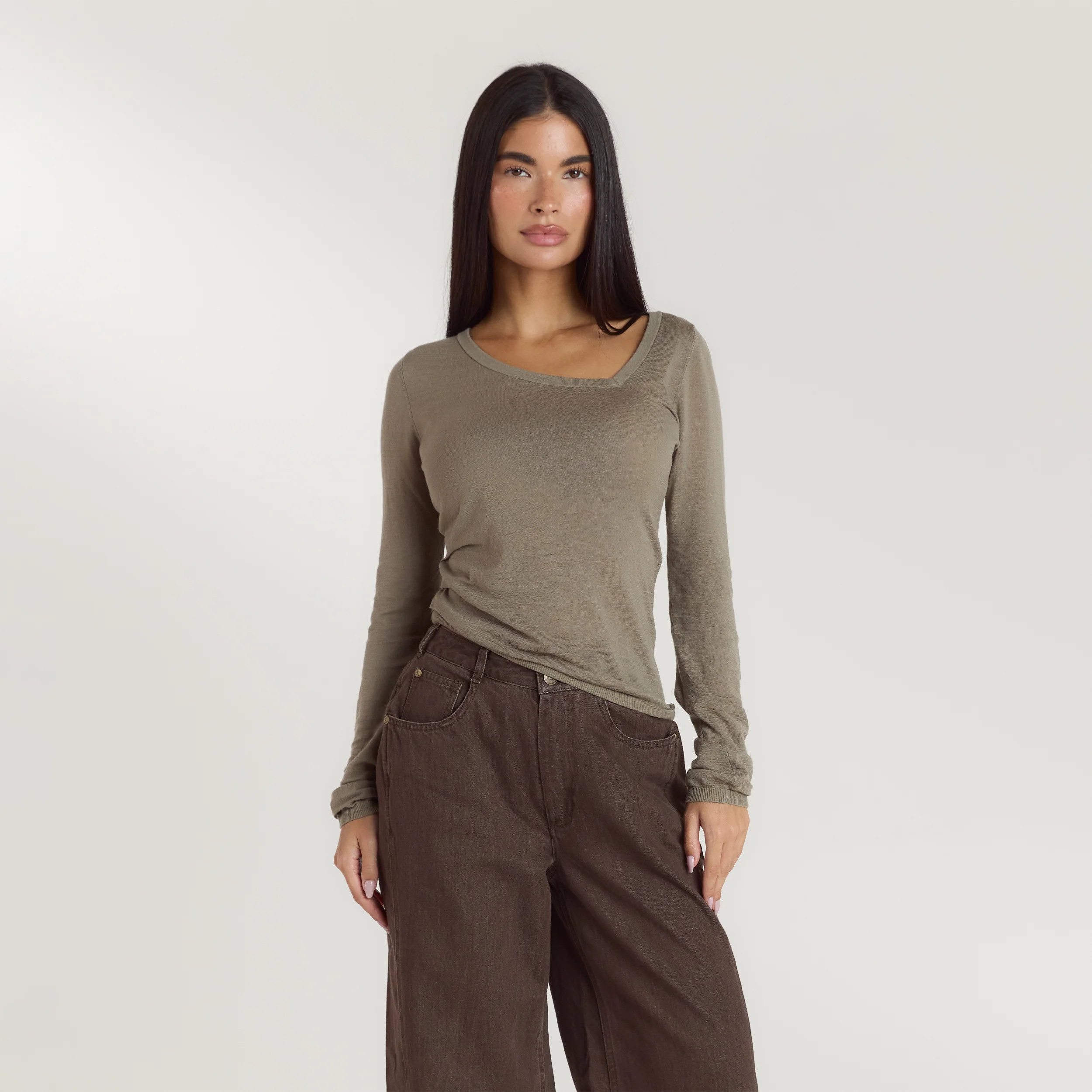 Asymmetric Fine Knit Top - Thyme | Lounge (US)