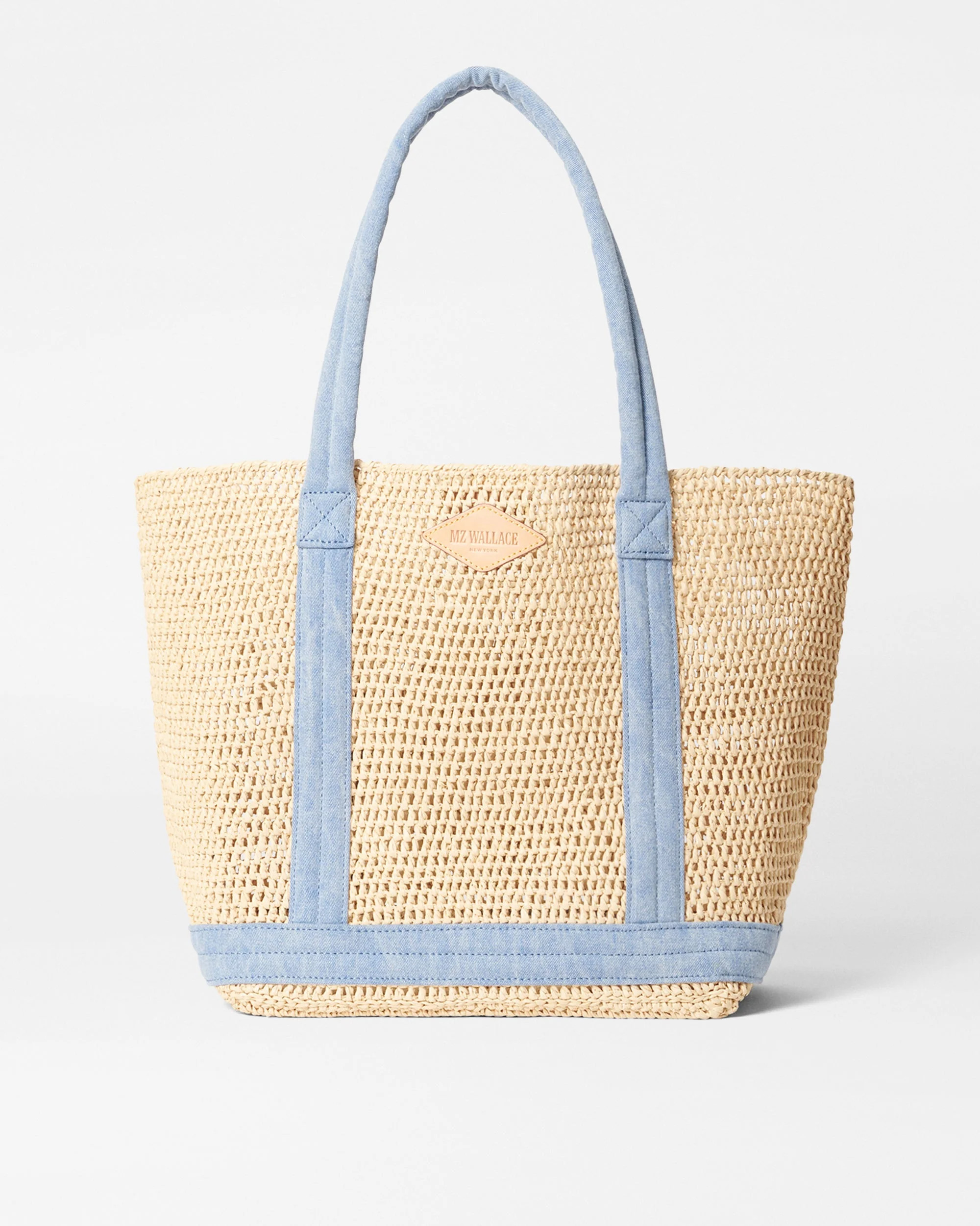 MZ Wallace Crochet/Light Denim Medium Crochet Tote Bag - Luxury Tote Handbags | MZ Wallace | MZ Wallace