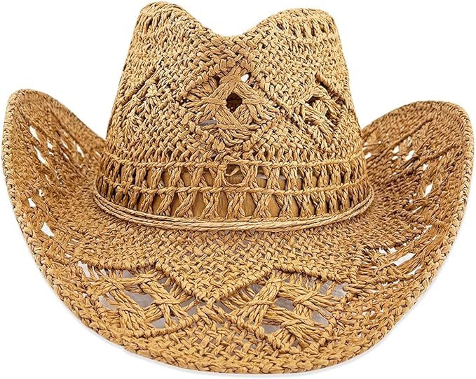 Straw Cowboy Hats for Women Sparkly Western Cowgirl Hat for Holiday Party Foldable Vacation Beach... | Amazon (US)