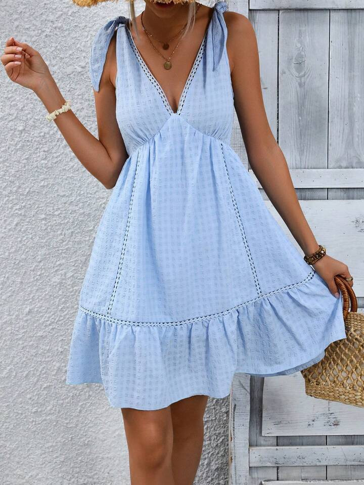 SHEIN VCAY Women'S Sleeveless Dress With Shoulder Knots And Ruffled Hemline | SHEIN