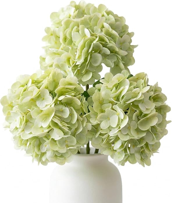 3 Pcs Real Touch Green Hydrangea Artificial Flowers - 20" Large 3D Latex Light Green Faux Hydrang... | Amazon (US)