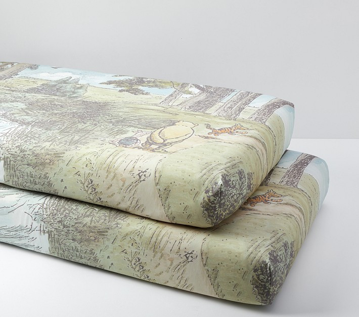 Disney's Winnie the Pooh Mural Organic Crib Fitted Sheet | Pottery Barn Kids