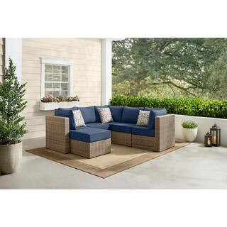 Crystal Ridge Wicker Outdoor 6-Piece Modular Sectional Set with Navy CushionGuard Cushions | The Home Depot