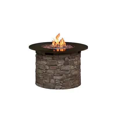 allen + roth Stacked stone Fire Pit Table 36.2-in W 50000-BTU Stacked Grey Stone Portable Composi... | Lowe's