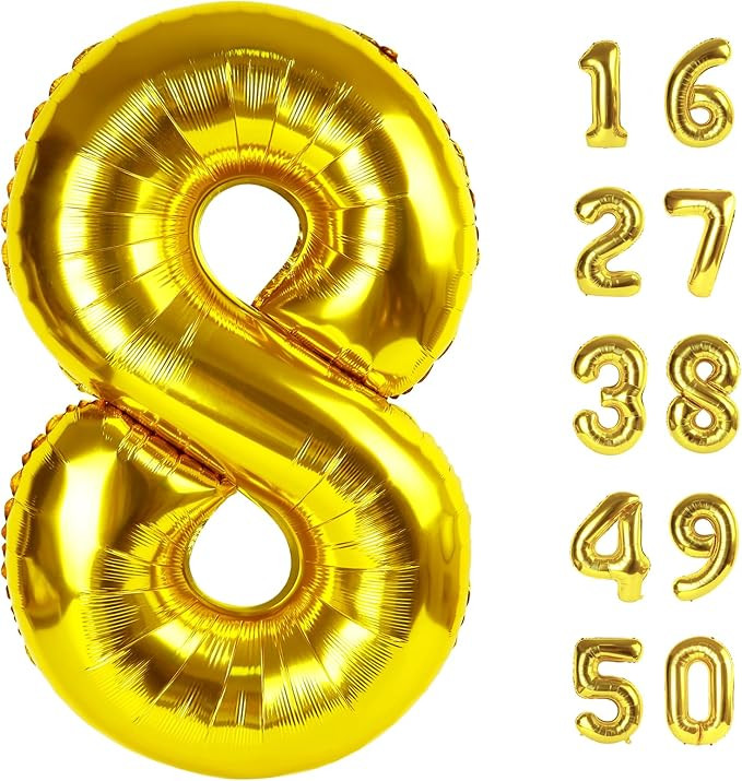 40 Inch Giant Gold Foil Number 8th 18th 28th Birthday Balloons Gold Digit 8 Balloons for Men Wome... | Amazon (US)