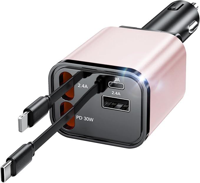 84W Retractable Car Charger,Car Phone Charger USB C Fast Charge for iPhone | Amazon (US)