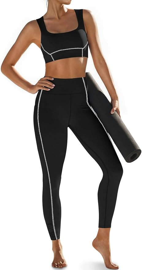 Aoysky Womens Buttery Soft 2 Piece Workout Sets Sports Bras and High Waisted Leggings with Pocket... | Amazon (US)