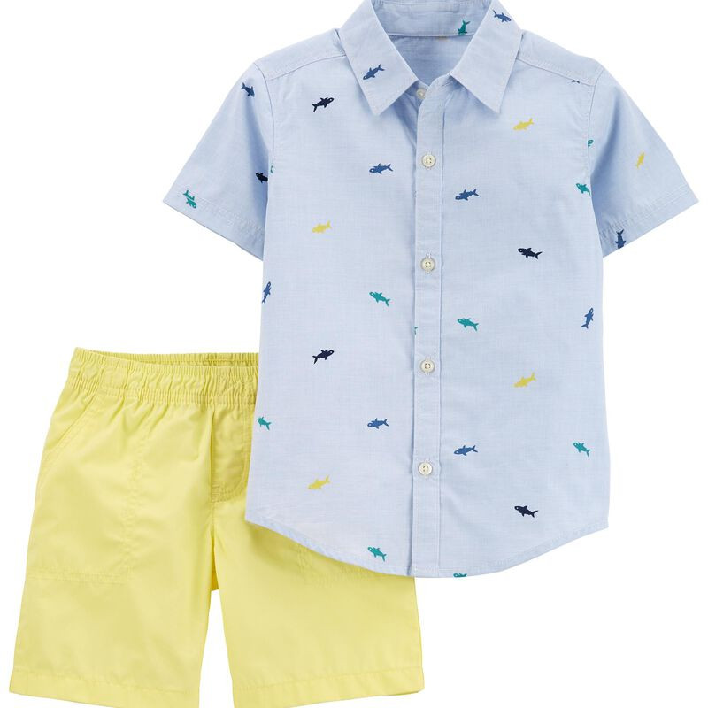 2-Piece Shark Button-Front Shirt & Short Set | Carter's