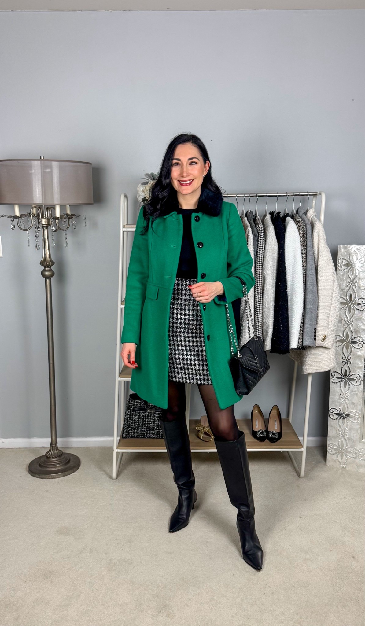 Classy winter outfit 💚

Green coat 
Black cashmere sweater size small, TTS
Houndstooth mini skirt Tan knee
Black tights sized up to medium, fit small
Black knee high boots size 7.5, sized up half size 

Brunch outfit 
Thanksgiving outfit 



#LTKootd #LTKSeasonal #LTKHoliday
