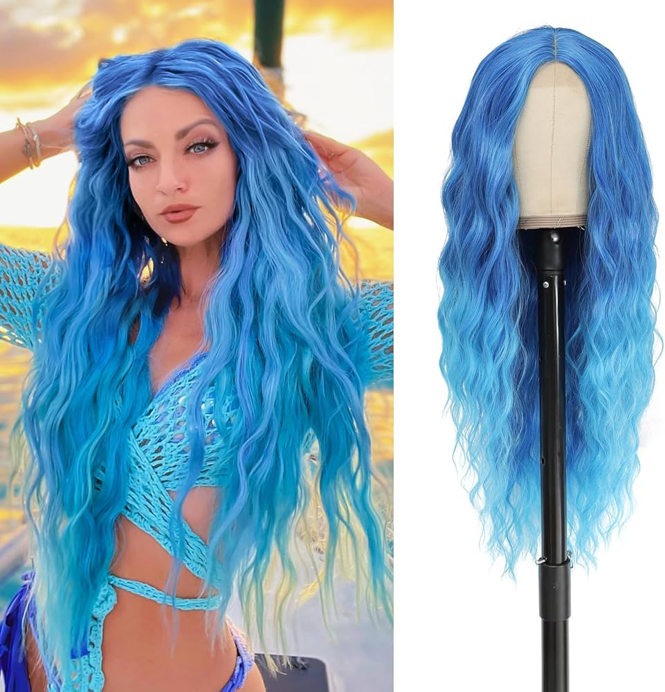 Cosplay Long Blue Wig 28 Inch Middle Part Synthetic Wig Realistic Gifts Party Wigs for Women Dail... | Amazon (US)