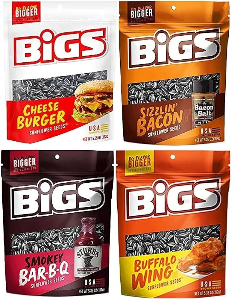 BIGS Sunflower Seed Variety, Cheese Burger, Sizzlin Bacon, Smokey BBQ, and Buffalo Wing, 5.35 Oun... | Amazon (US)
